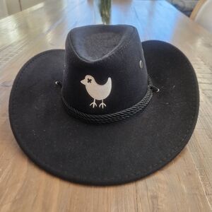 Black Felt Cowboy Hat with White Bird Emblem